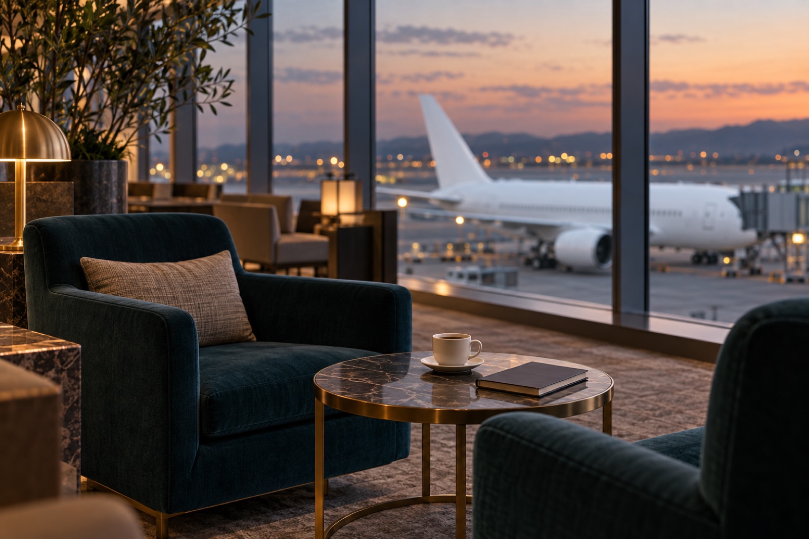Flughafen-Lounge in der Dämmerung